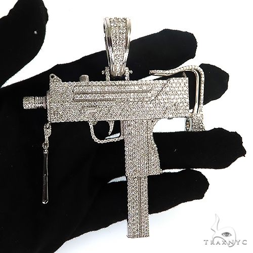 14K Gold Uzi submachine Gun Lab-Grown Diamond Pendant, photo 7 of 7