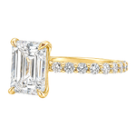 14K gold Engagement Ring featuring a 3.50 carat emerald-cut lab grown diamond with a slim double shared-prong diamond band.