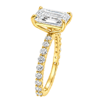 14K gold Engagement Ring featuring a 3.50 carat emerald-cut lab grown diamond with a slim double shared-prong diamond band.