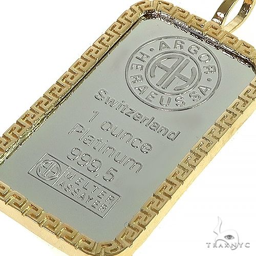 Greek Motif Dog Tag Pendant with 1 Ounce Platinum 999,5 Switzerland Bar, view 4