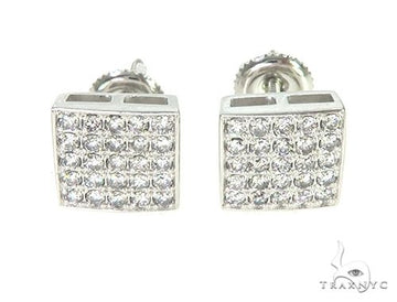 14K white gold square stud earrings with small diamonds across the face