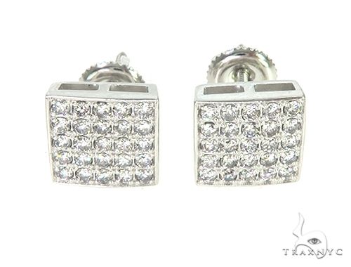 14K white gold square stud earrings with small diamonds across the face