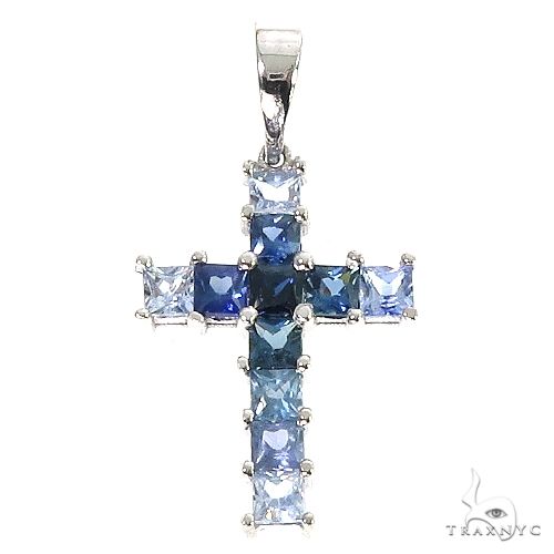 14K Gold Water Princess Cut Cross Pendant