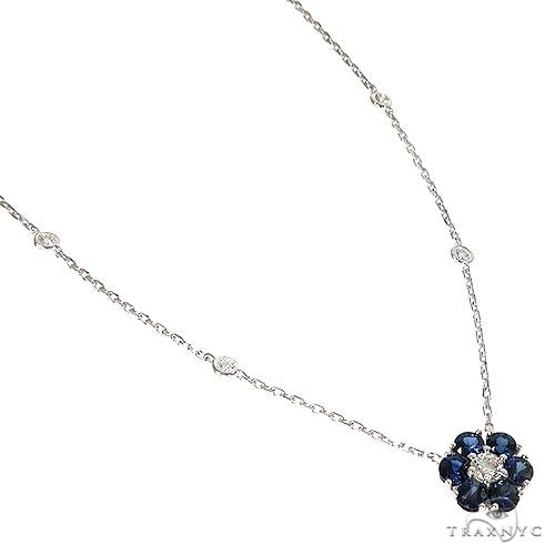 14K Gold Water Sapphire Diamond Flower Necklace, photo 2 of 6
