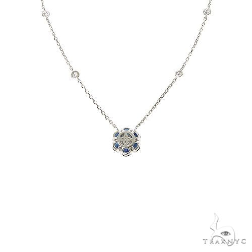 14K Gold Water Sapphire Diamond Flower Necklace, photo 4 of 6