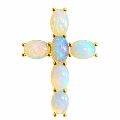 Mini spiritual cross pendant set with oval opal stones in prong settings