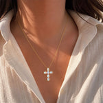 Mini spiritual cross pendant set with oval opal stones in prong settings