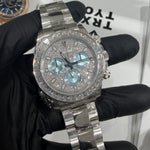 Rolex Cosmograph Daytona 116576TBR in solid platinum with a fully diamond-pavé dial and ice blue subdials.

