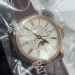 38mm rose gold Grand Complication on a brown crocodile strap with a classic and balanced design.

