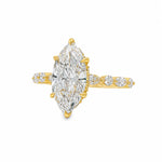 2.5 Ct marquise diamond ring in yellow gold with diamond-studded band for women.