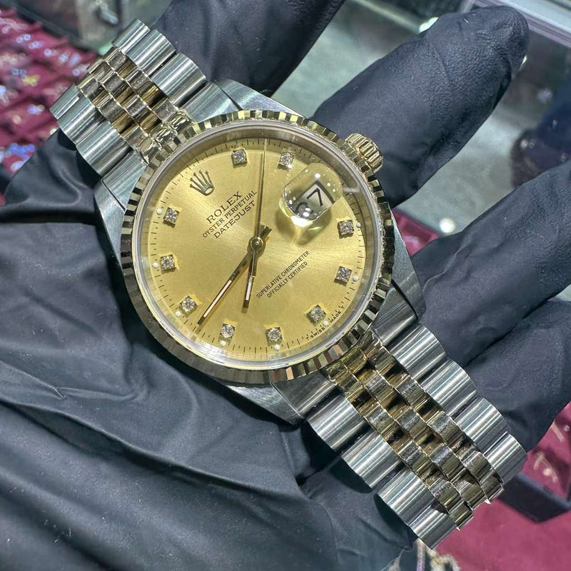 Rolex DateJust 36mm | Two Tone Yellow Gold | Champagne Diamond Dial | 16233