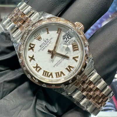2018 Rolex DateJust 31mm | Two Tone Everose Gold | White Roman Dial | Diamond Bezel | 278341