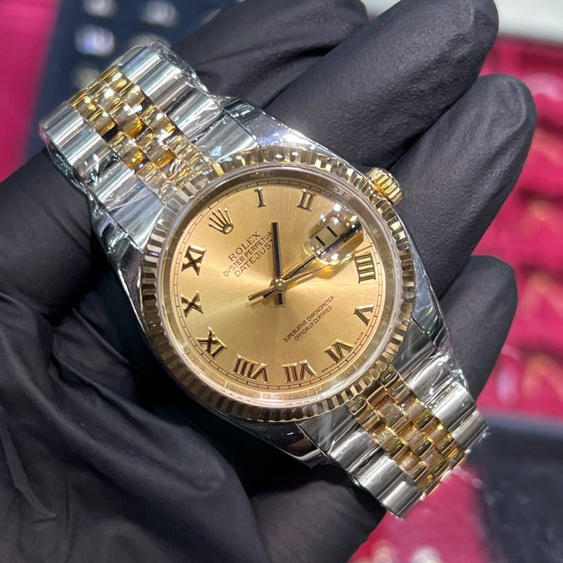 Rolex DateJust 36mm | Two Tone Yellow Gold | Champagne Roman Dial | 116233
