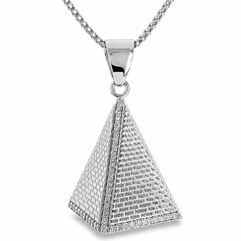 .925 Silver Pyramid of Giza Diamond Pendant Set With Franco Cuban Chain 71444