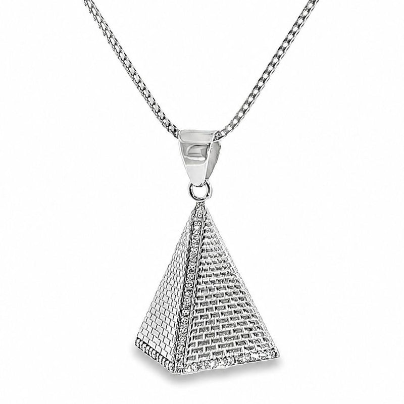 .925 Silver Pyramid of Giza Diamond Pendant Set With Franco Cuban Chain 71444