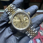 Rolex DateJust 36mm | Two Tone Yellow Gold | Champagne Stick Dial | REF: 16233