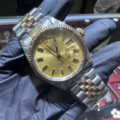 Rolex DateJust 36mm | Two Tone Yellow Gold | Champagne Stick Dial | REF: 16013