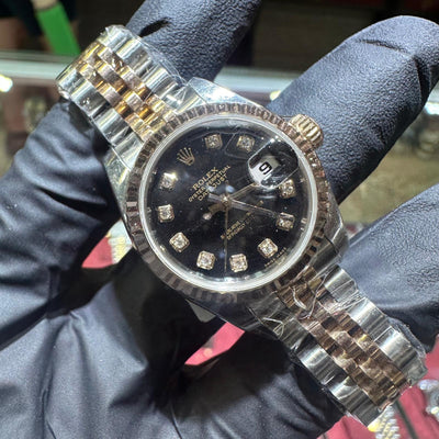 Rolex DateJust 26mm | Two Tone Everose Gold | Black Diamond Dial | REF: 179171