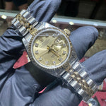 Rolex DateJust 26mm | Two Tone Yellow Gold | Champagne Diamond Dial | REF: 69173