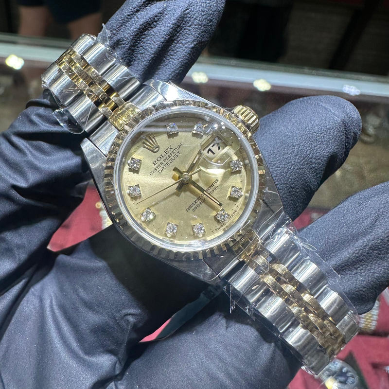 Rolex DateJust 26mm | Two Tone Yellow Gold | Champagne Diamond Dial | REF: 69173