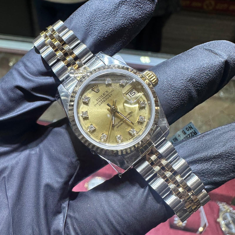 Rolex DateJust | Two Tone Yellow Gold | 26mm | Champagne Diamond Dial | REF: 69173