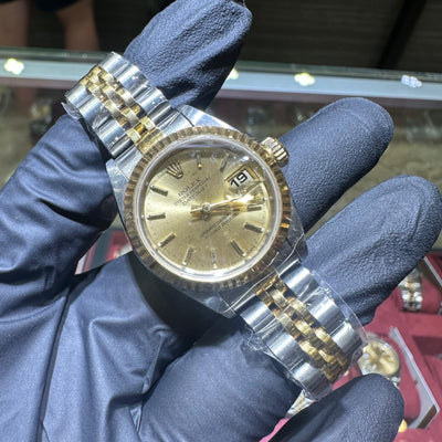 Rolex DateJust 26mm | Two Tone Yellow Gold | Champagne Stick Dial | REF: 69173