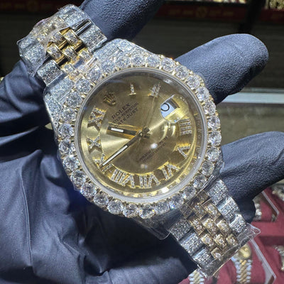 Rolex DateJust 41mm | Two Tone Yellow Gold | Champagne Roman Dial | Iced Out 71573