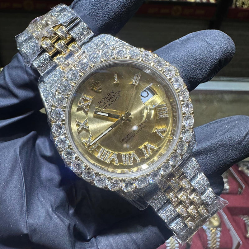 Rolex DateJust 41mm | Two Tone Yellow Gold | Champagne Roman Dial | Iced Out 71573