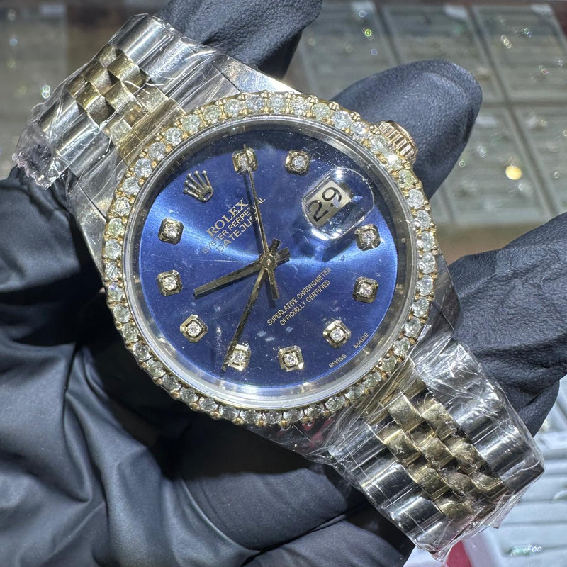 Rolex DateJust 36mm | Two Tone Yellow Gold | Blue Diamond Dial | Diamond Bezel