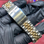 Two-tone Rolex DateJust 36mm bracelet with yellow gold center links and stainless steel clasp.