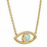 Evil eye necklace with natural opal center and natural diamond accents