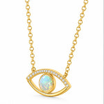 Evil eye necklace with natural opal center and natural diamond accents
