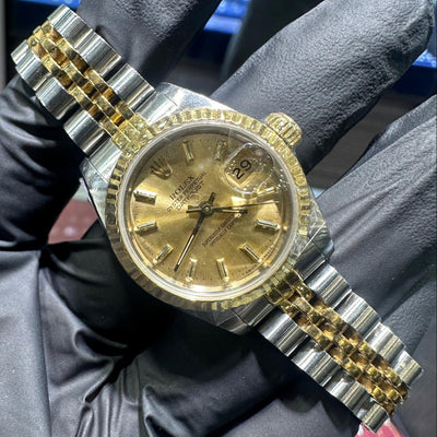 1986 Rolex Lady Datejust 26mm | Two-Tone Stainless Steel and 18K Yellow Gold | Champagne Stick Dial | REF: 69173