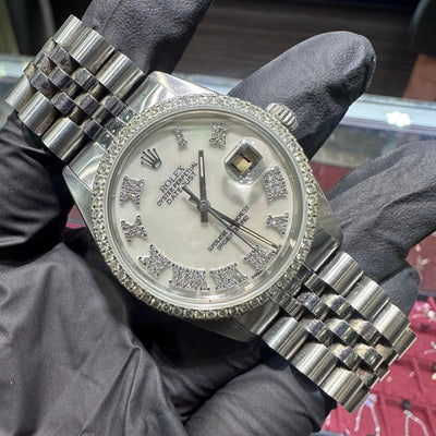 Rolex Datejust 36mm | Stainless Steel | Diamond Bezel and Mother of Pearl Roman Dial | REF: 16013