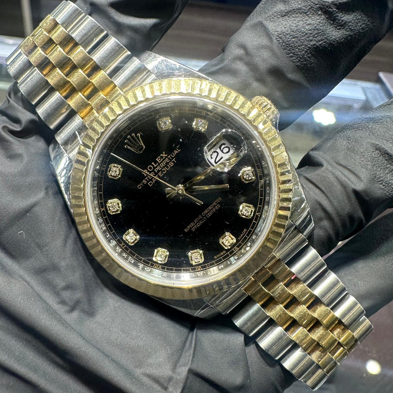 2022 Rolex Datejust 41mm | Two-Tone Stainless Steel and 18K Yellow Gold | Black Diamond Dial | REF: 126333