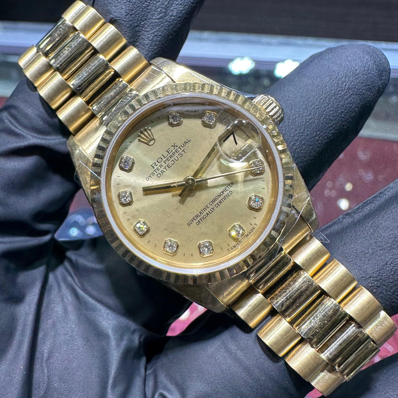 Rolex Datejust 31mm | 18K Yellow Gold | Champagne Diamond Dial | REF: 68278