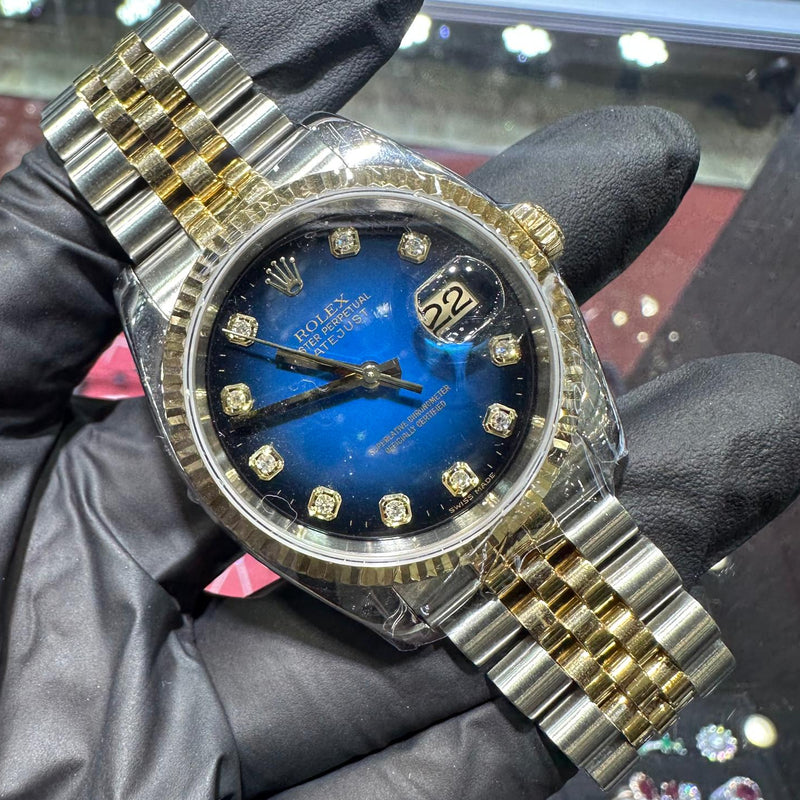 Rolex Datejust 36mm | Two-Tone Stainless Steel and 18K Yellow Gold | Blue Ombre Diamond Dial | REF: 116233