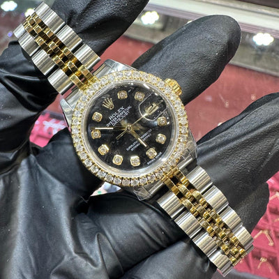 Rolex Lady Datejust 26mm | Two-Tone Stainless Steel and 18K Yellow Gold | Black Diamond Dial | REF: 69173