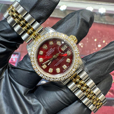 Rolex Lady Datejust 26mm | Two-Tone Stainless Steel and 18K Yellow Gold | Red Diamond Dial | REF: 69173