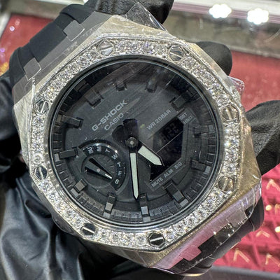 2026 Casio G-Shock "CasiOak" 45.4mm | White Gold Tone Stainless Steel | Black Dial | REF: GA-2100