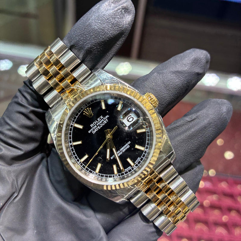 2011 Rolex Datejust 36mm | Two-Tone Stainless Steel and 18K Yellow Gold | Black Stick Dial | REF: 116233