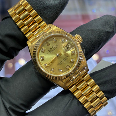1991 Rolex Lady Datejust 26mm | 18K Yellow Gold | Champagne Diamond Dial | REF: 69178