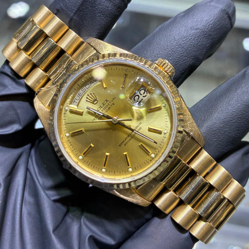 Rolex Day-Date 36mm | 18K Yellow Gold | Champagne Stick Dial