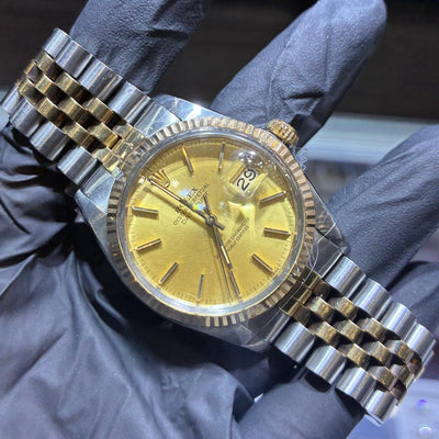 Rolex Datejust 36mm | Champagne Stick Dial | Two Tone Yellow Gold