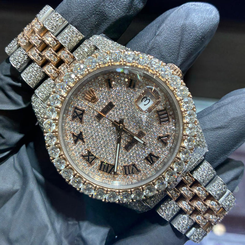 Rolex Datejust 41mm | Two Tone Everose Gold | Iced Out Diamond Roman Dial