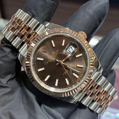 2025 Rolex Datejust 41mm | Two-Tone Stainless Steel and 18K Everose Gold | Chocolate Stick Dial
