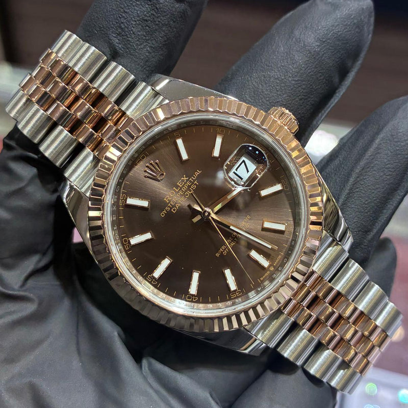 2025 Rolex Datejust 41mm | Two-Tone Stainless Steel and 18K Everose Gold | Chocolate Stick Dial