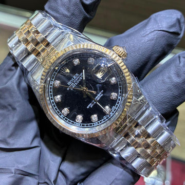 Rolex Datejust 36mm | Two Tone Yellow Gold | Black Diamond Dial