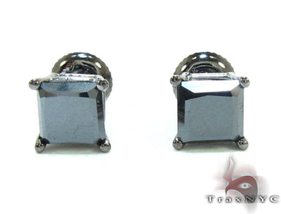 Black Gold Princess Cut Prong Black Diamond Earrings 23287 - Image 1