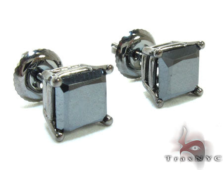 14K Black Gold Princess Cut Prong Black Diamond Earrings, photo 2 of 6